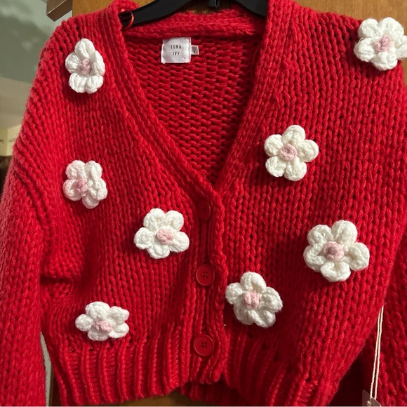 Red Floral Knit Sweater - Picture 2 of 4